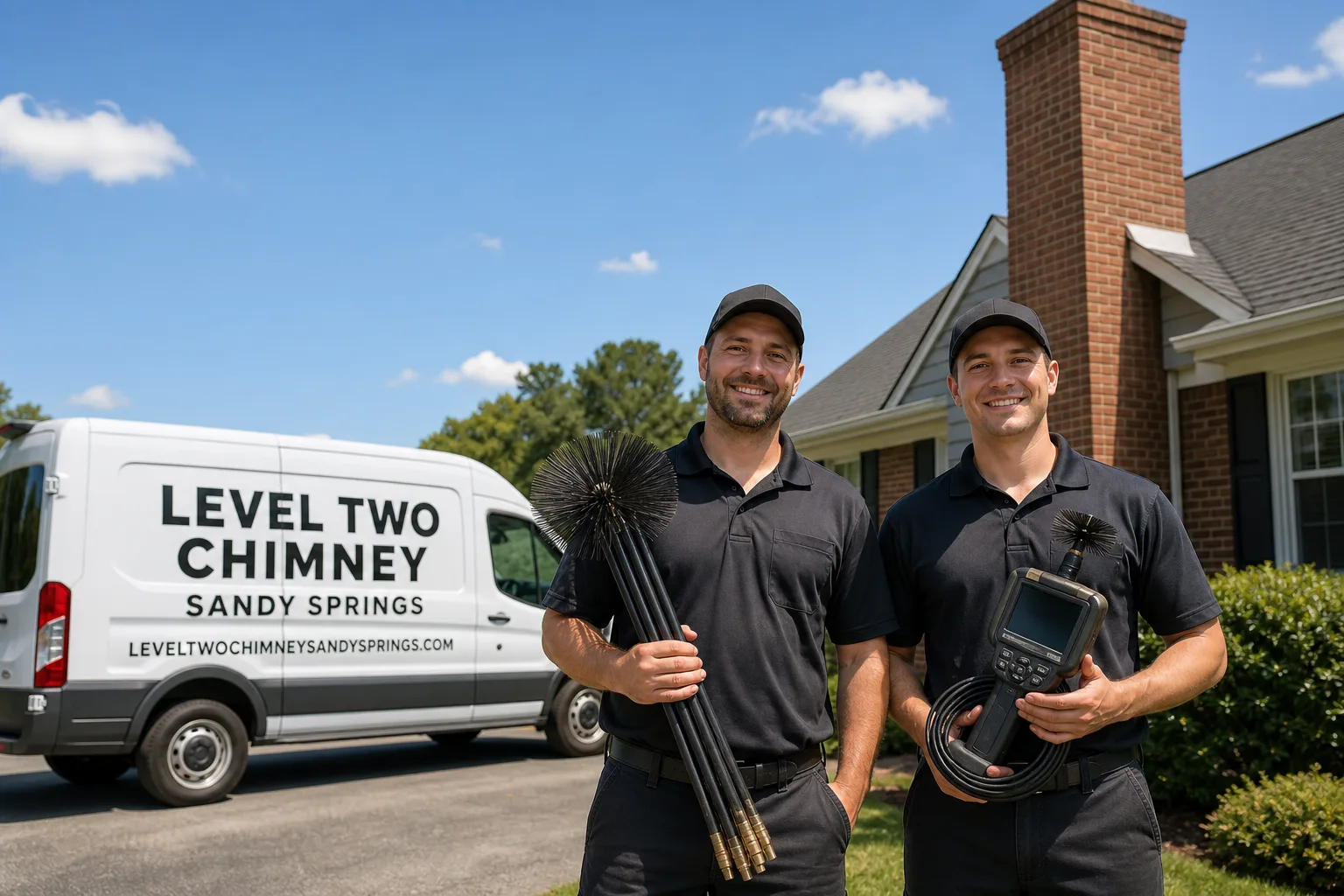 Emberly Chimney Cleaners Sandy Springs chimney cleaning service vehicle and crew in Sandy Springs, GA